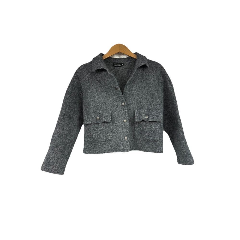 Monoprix 100% Wool Snap Front Dark Gray Grey Thick Sweater Woolen Kids Size XL